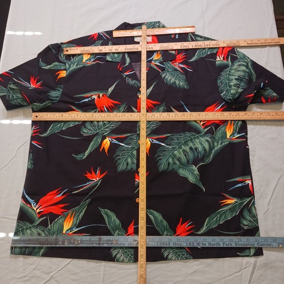 VINTAGE Paradise Found Shirt Black Bird of Paradise Monstera Hawaiian Men's 2XL - Picture 9 of 10